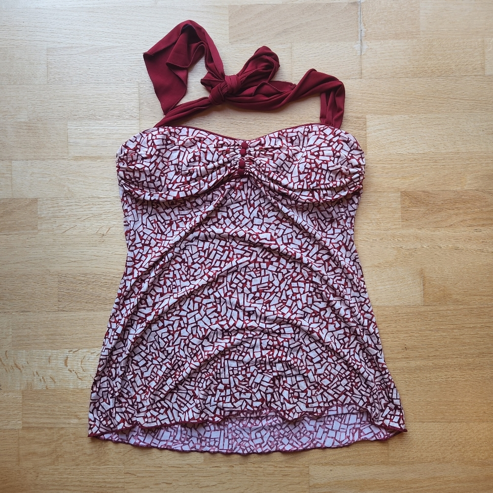 Studio Y Red and White One Piece Swimsuit with Ruched Details